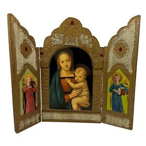 Tryptich Sistine Madonna Child with Angels Made In Florence, Italy